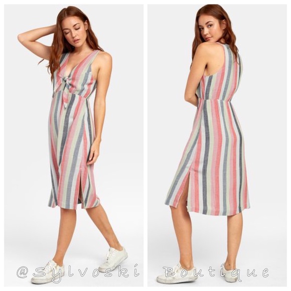 🔥RVCA FLOSSIE STRIPED MIDI DRESS NWT - Picture 4 of 7
